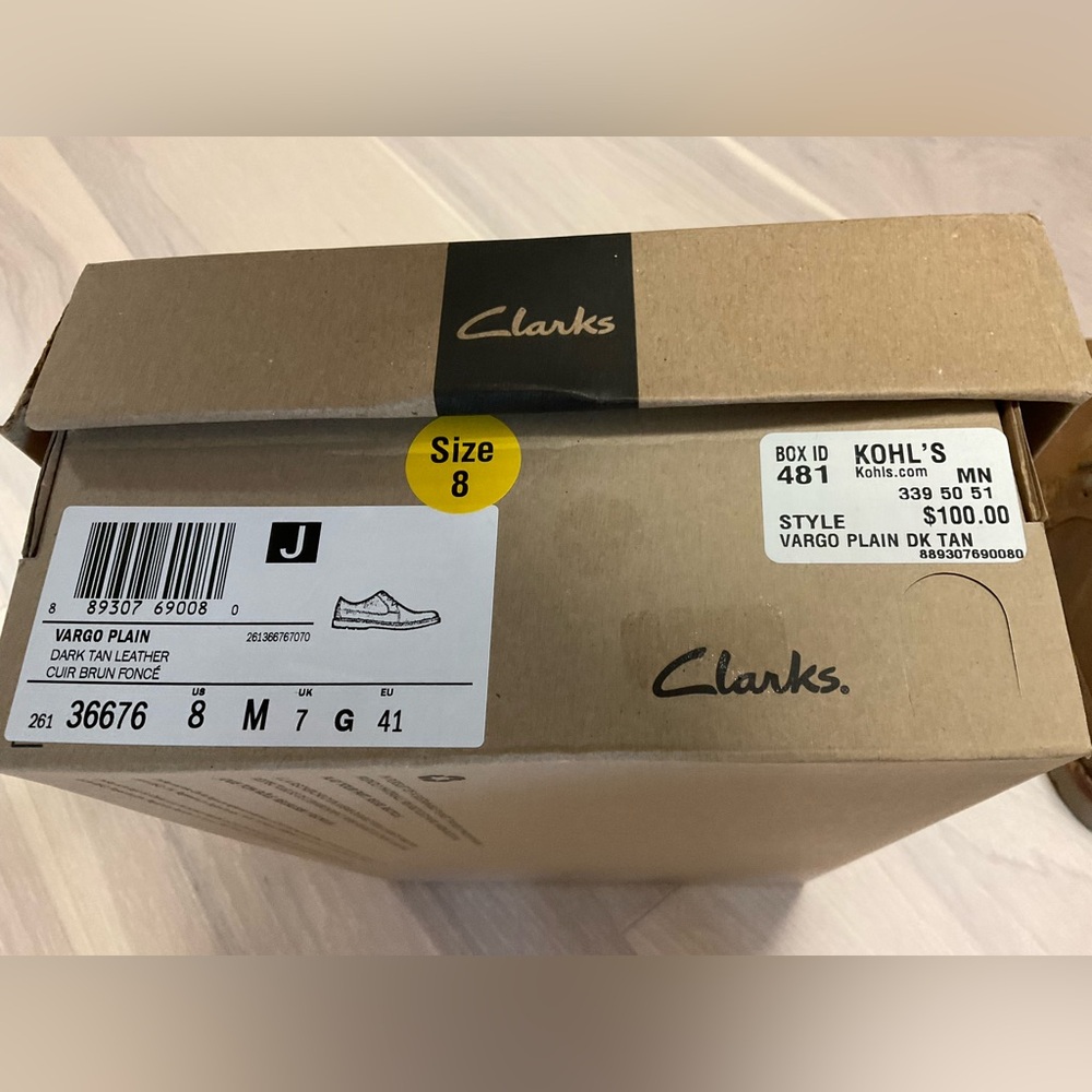 Clarks Vargo Plain Dark Tan Leather shoes 8M